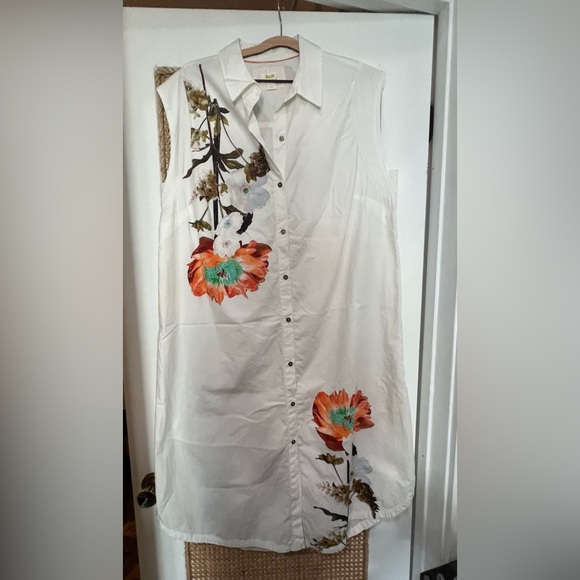 Anthropologie Maeve White and Orange Button Dress Size 1x - Picture 1 of 4